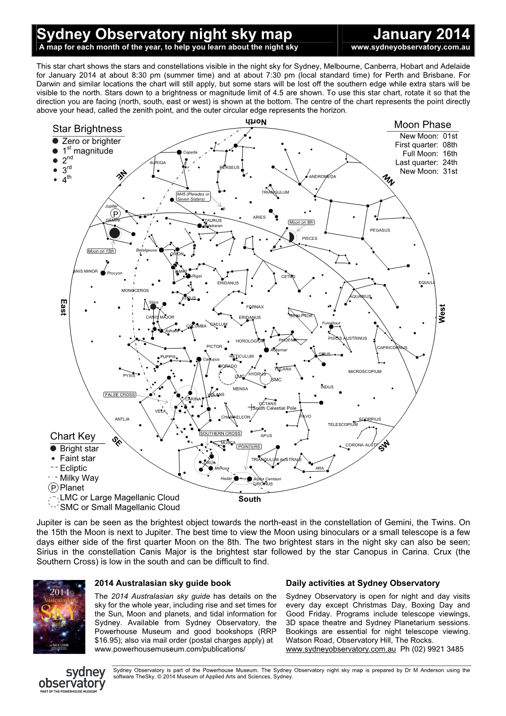 Sydney Observatory Night Sky Map January 2014 a Map for Each Month of the Year, to Help You Learn About the Night Sky
