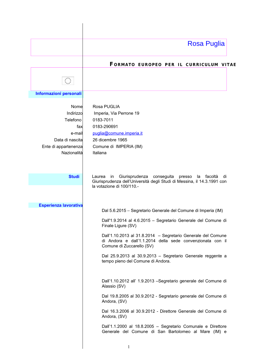 Formato Europeo Per Il Curriculum Vitae