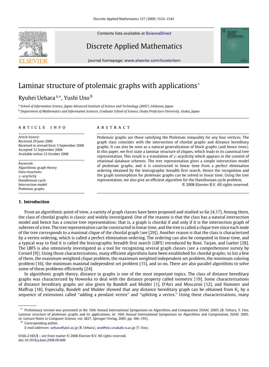 Discrete Applied Mathematics Laminar Structure Of