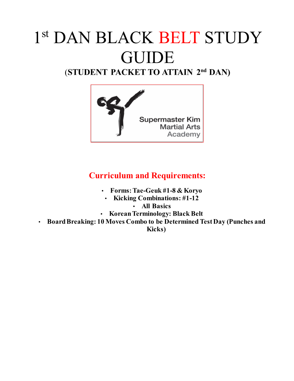 1St DAN BLACK BELT STUDY GUIDE