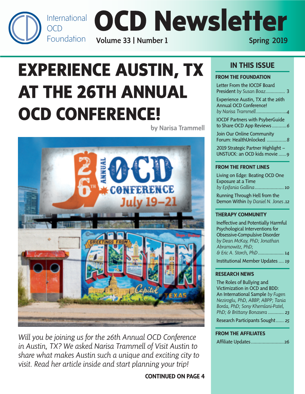 OCD Newsletter Volume 33 | Number 1 Spring 2019