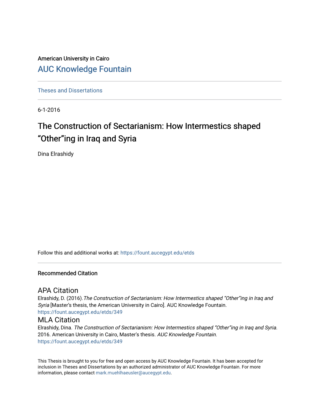 The Construction of Sectarianism: How Intermestics Shaped “Other”Ing in Iraq and Syria