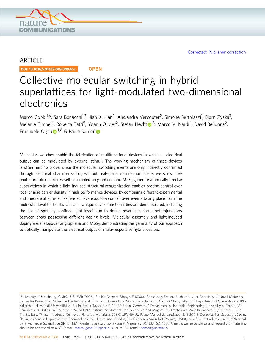Collective Molecular Switching in Hybrid Superlattices for Light-Modulated Two-Dimensional Electronics