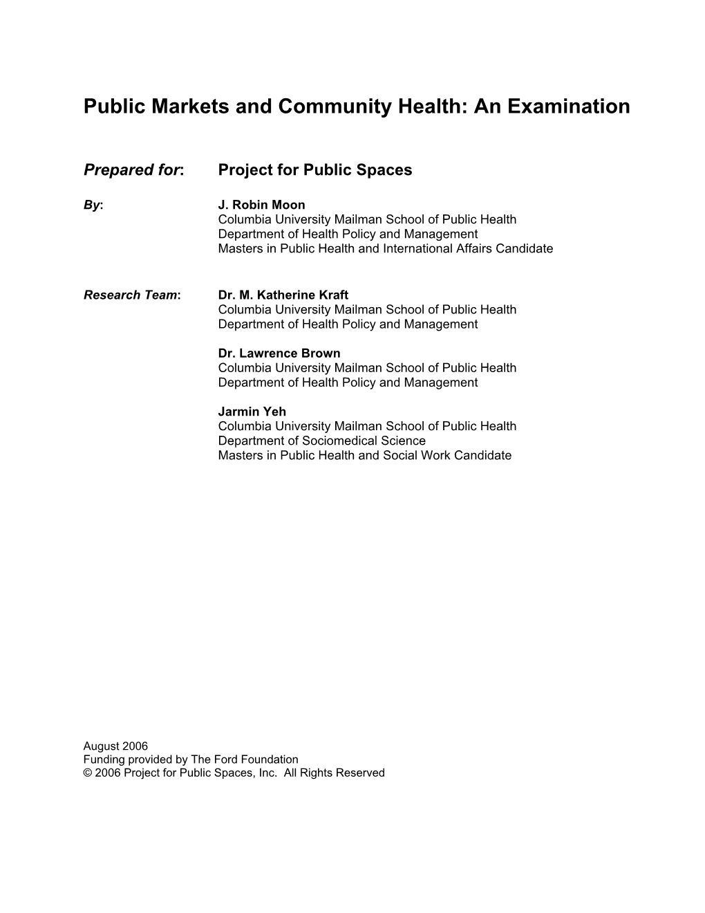 Public Markets and Community Health: an Examination