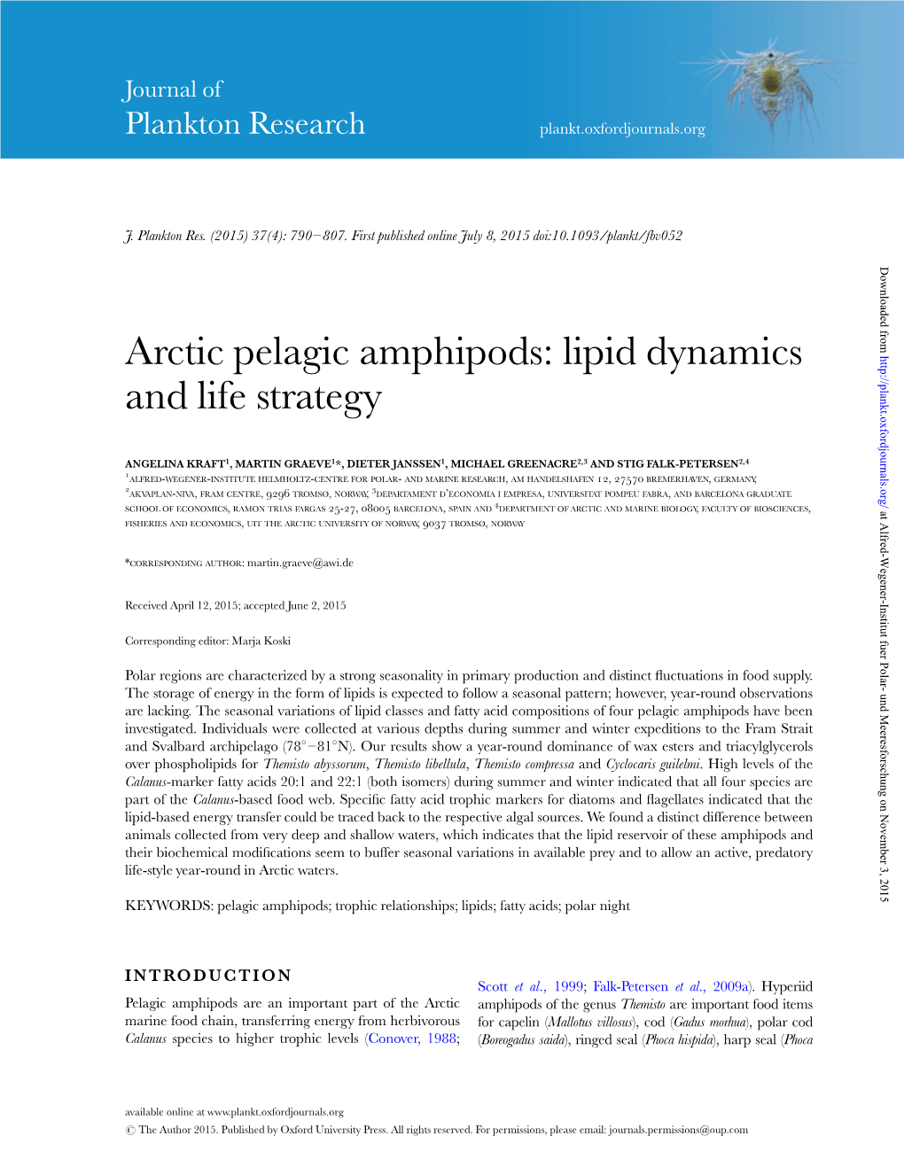 Arctic Pelagic Amphipods: Lipid Dynamics and Life Strategy