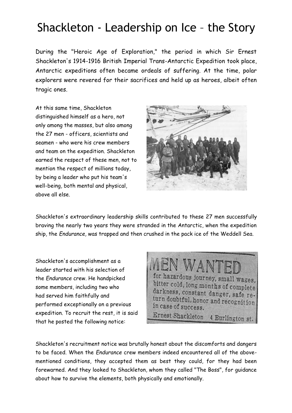 Shackleton - Leadership on Ice – the Story