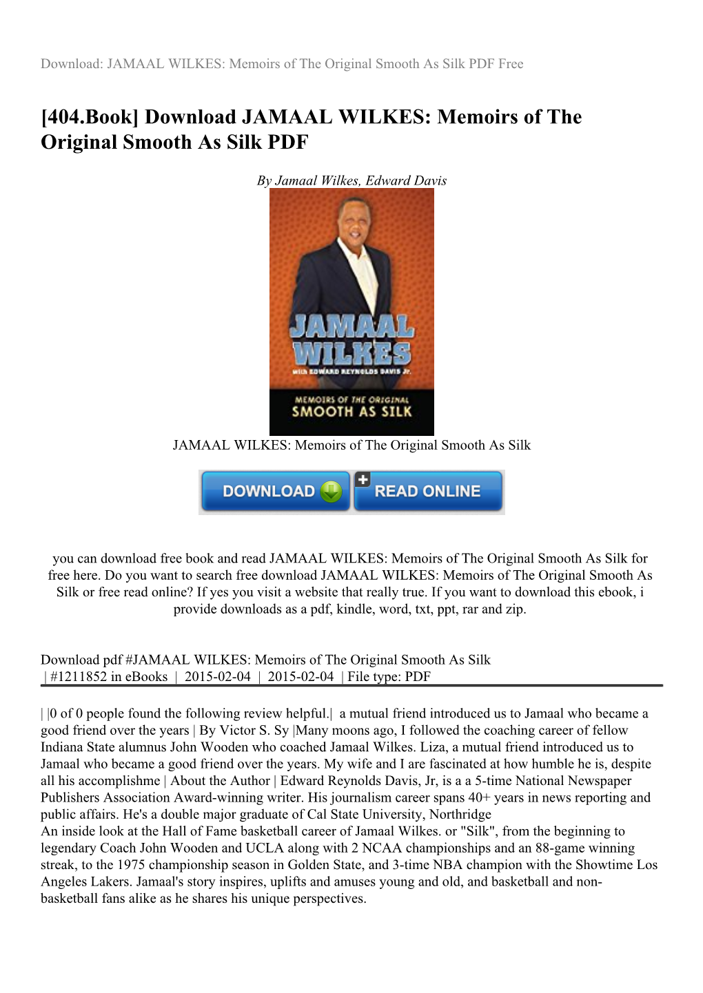 Download JAMAAL WILKES: Memoirs of the Original Smooth As Silk PDF