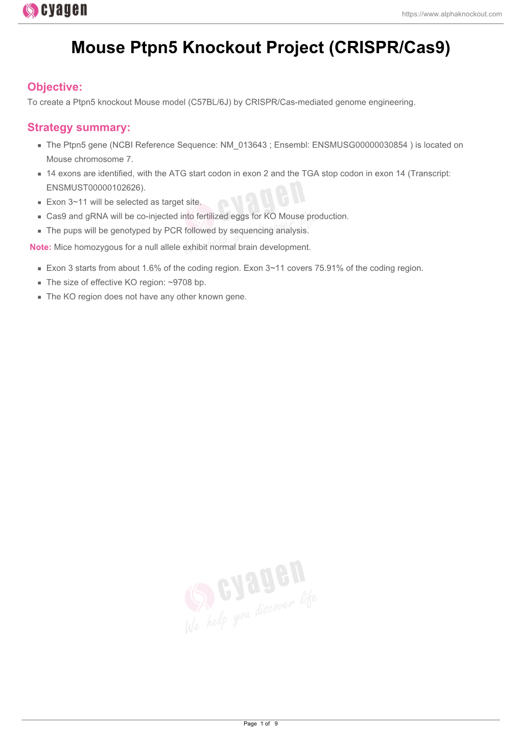 Mouse Ptpn5 Knockout Project (CRISPR/Cas9)