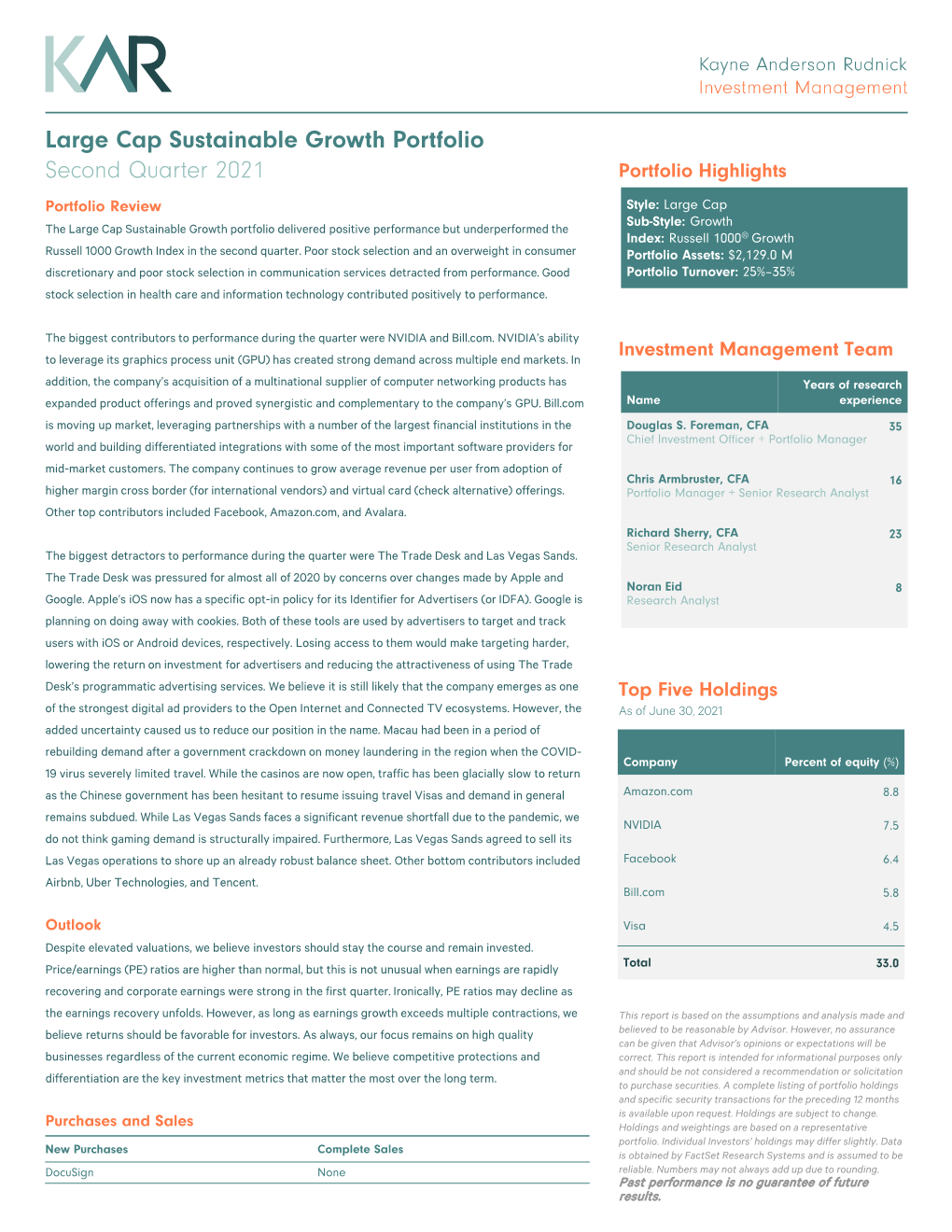 Large Cap Sustainable Growth Fact Sheet