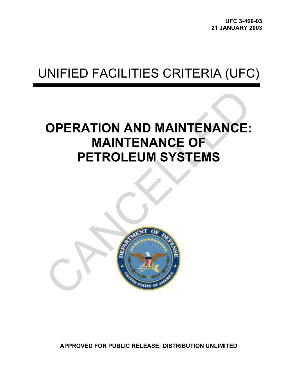 UFC 3-460-03 O&M: Maintenance of Petroleum Systems