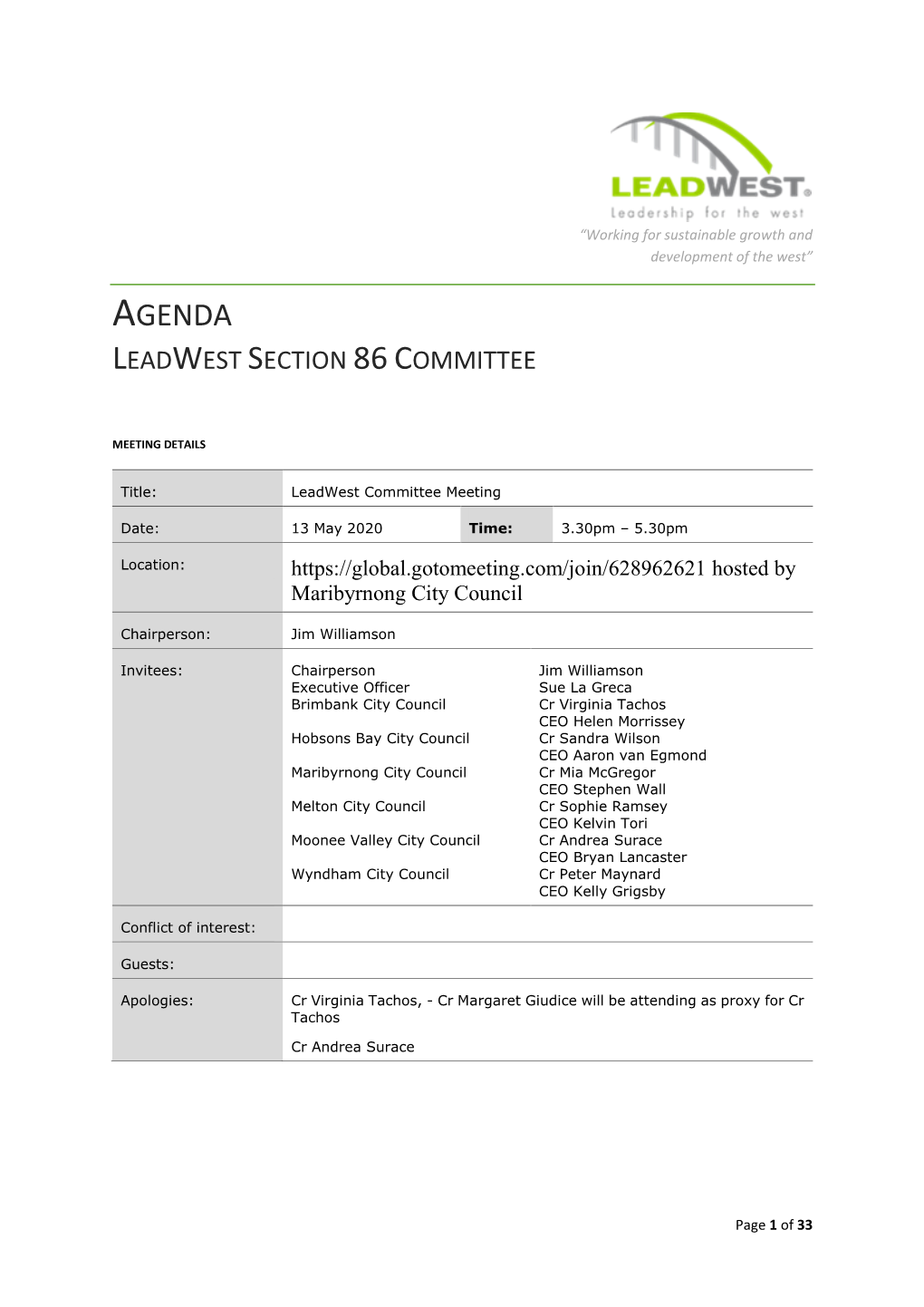 Agenda Leadwest Section 86 Committee