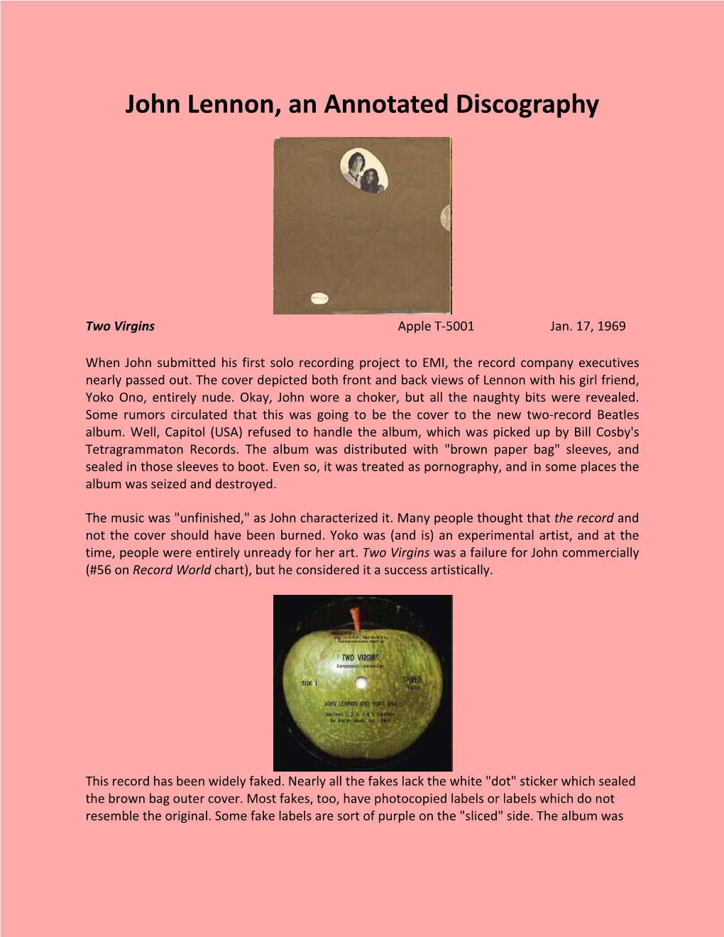 John Lennon, an Annotated Discography