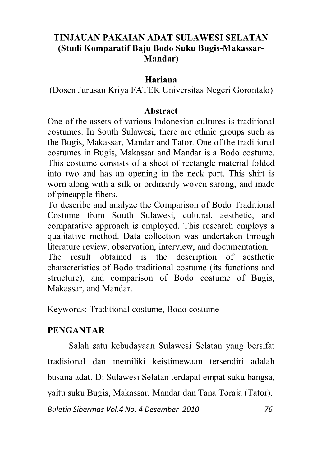 (Studi Komparatif Baju Bodo Suku Bugis-Makassar- Mandar) Hariana