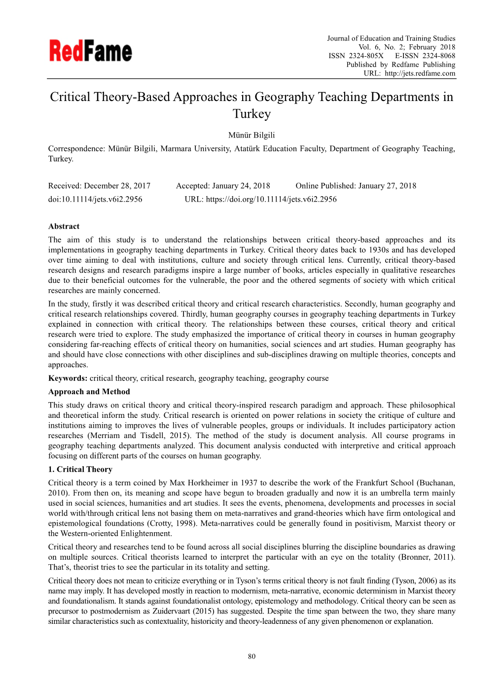 Critical Theory-Based Approaches in Geography Teaching Departments in Turkey