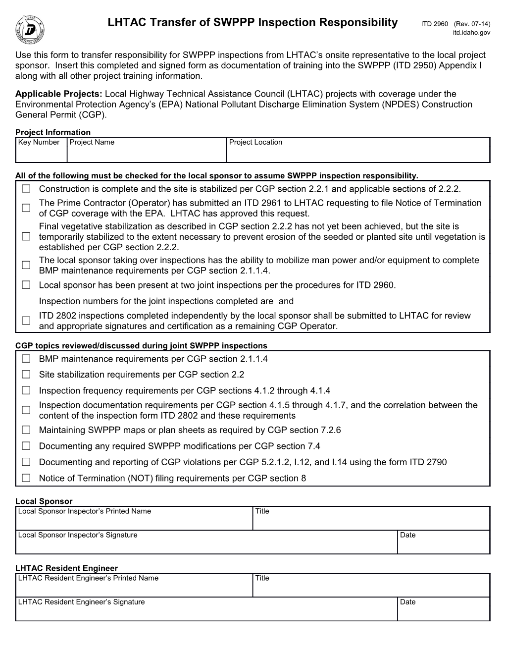 CGP Topics Reviewed/Discussed During Joint SWPPP Inspections