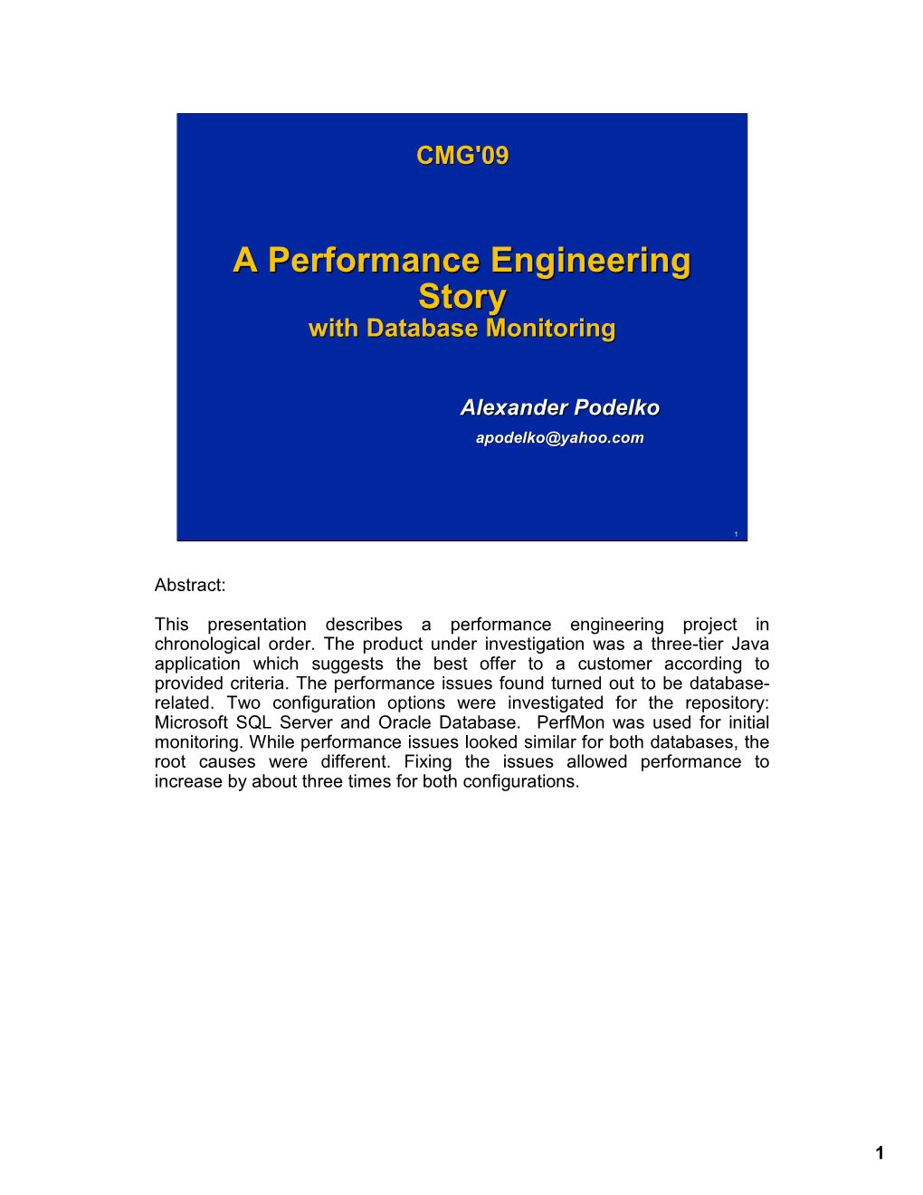 A Performance Engineering Story with Database Monitoring