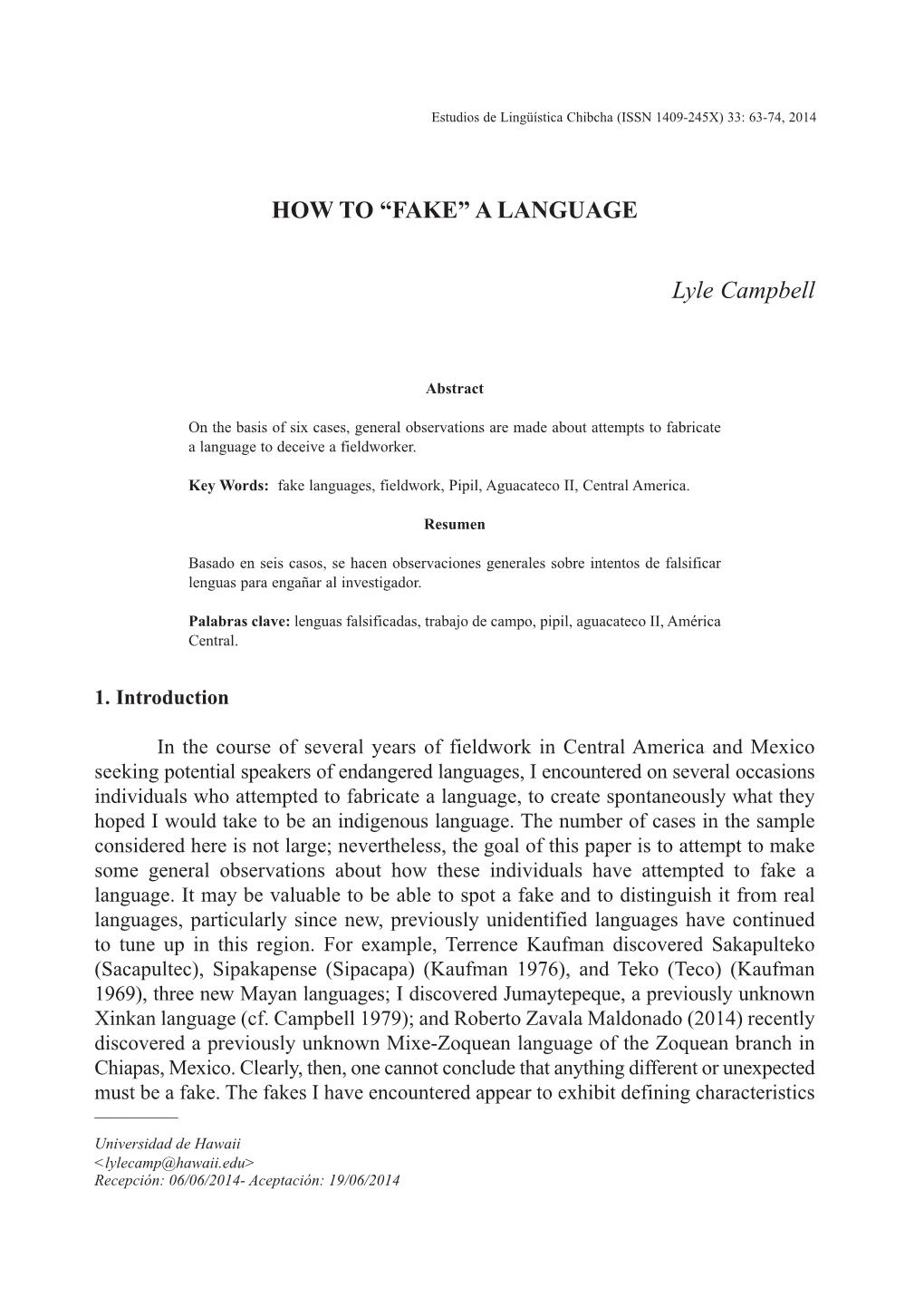 A LANGUAGE Lyle Campbell