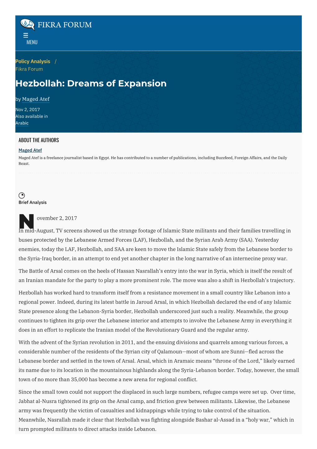 Hezbollah: Dreams of Expansion | the Washington Institute