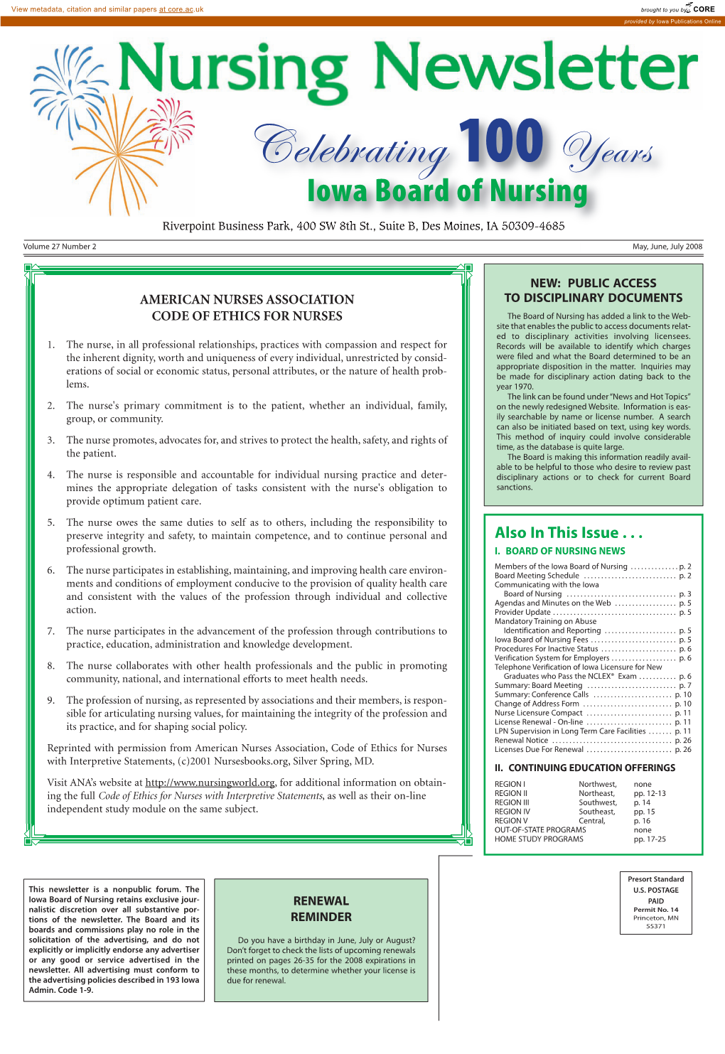 100Years Iowa Board of Nursing