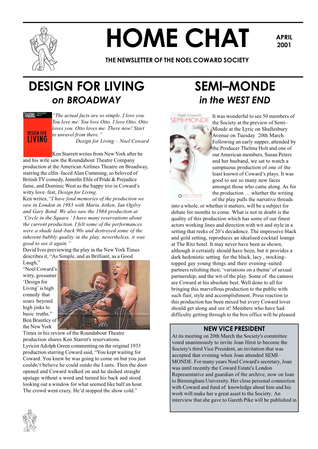 Home Chat 2001 the Newsletter of the Noel Coward Society