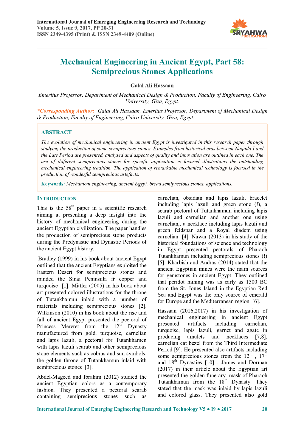 Mechanical Engineering in Ancient Egypt, Part 58: Semiprecious Stones Applications