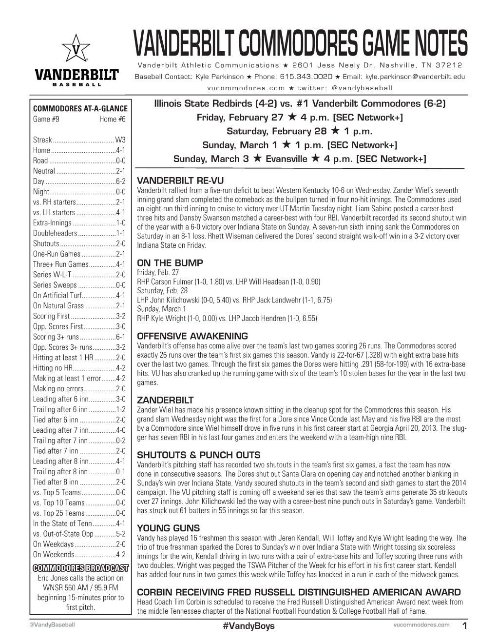 VANDERBILT COMMODORES GAME NOTES Vanderbilt Athletic Communications H 2601 Jess Neely Dr