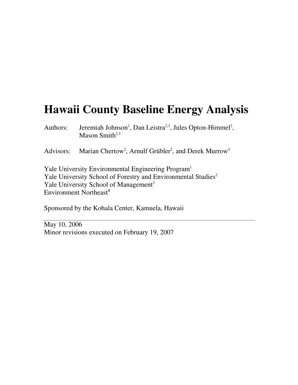 Hawaii County Baseline Energy Analysis