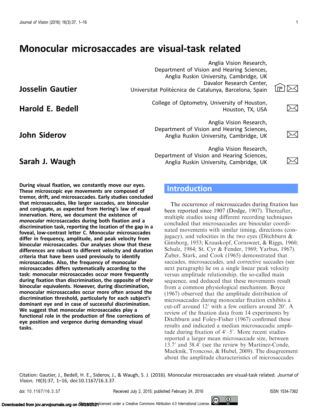 Monocular Microsaccades Are Visual-Task Related