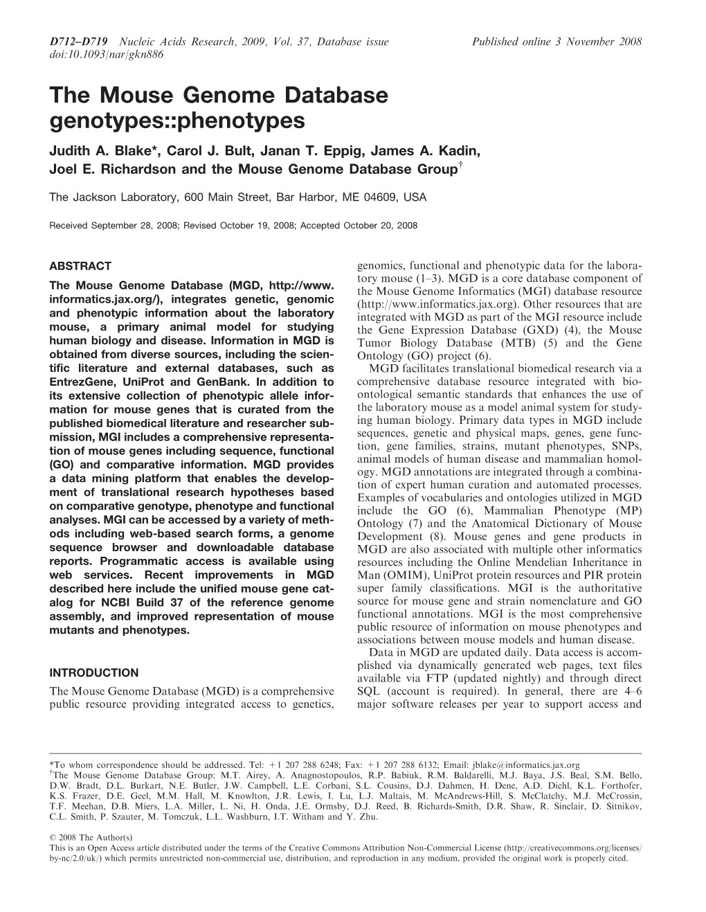 The Mouse Genome Database Genotypes::Phenotypes Judith A