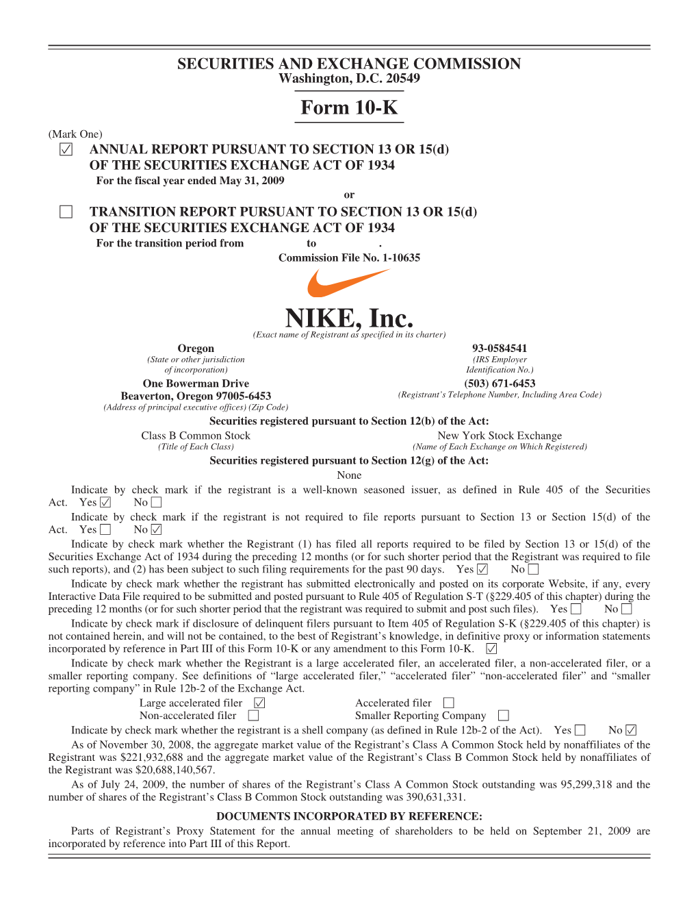 Nike 2009 Annual Report