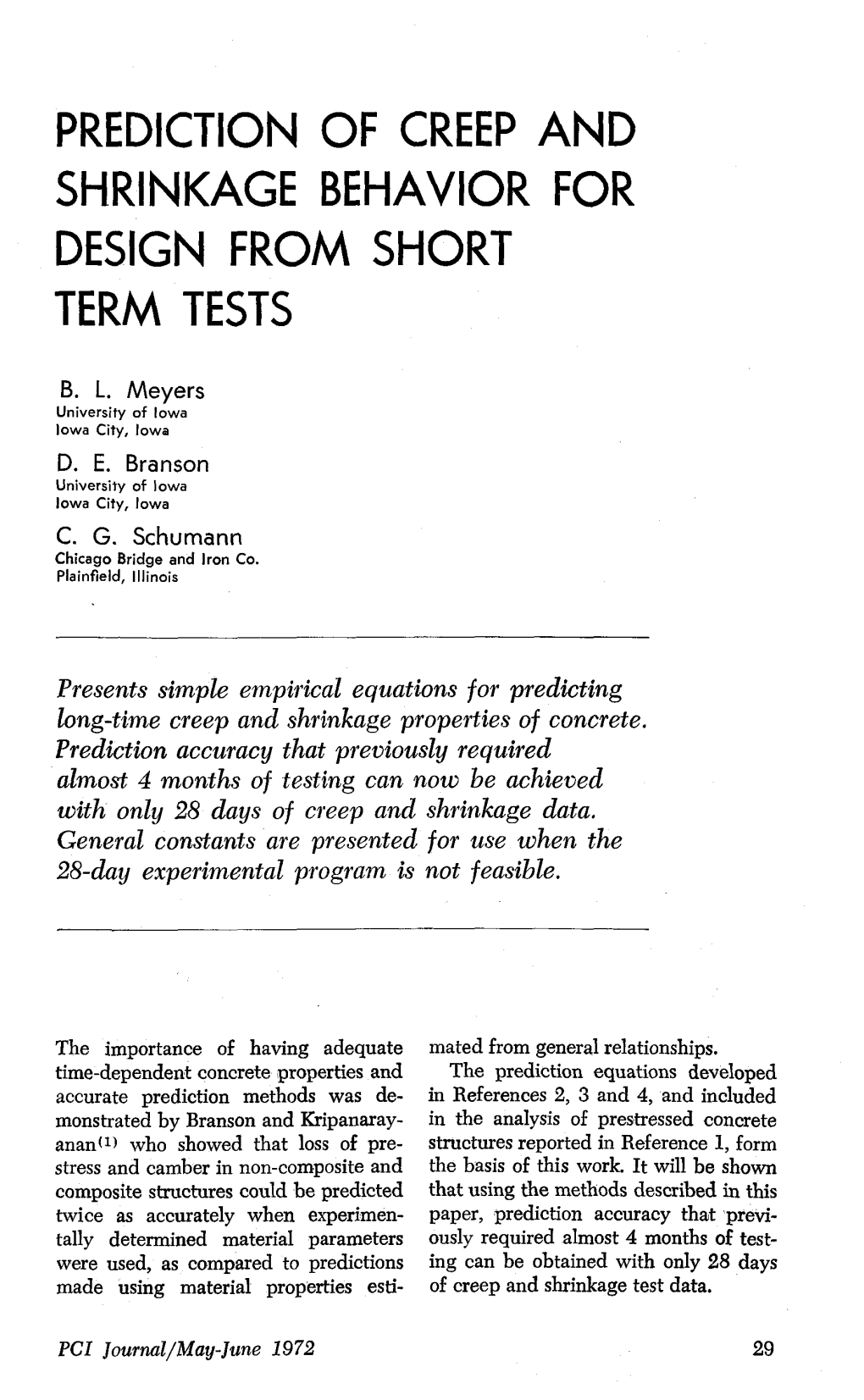 Prediction of Creep and Shrinkage Behavior for Design from Short Term Tests