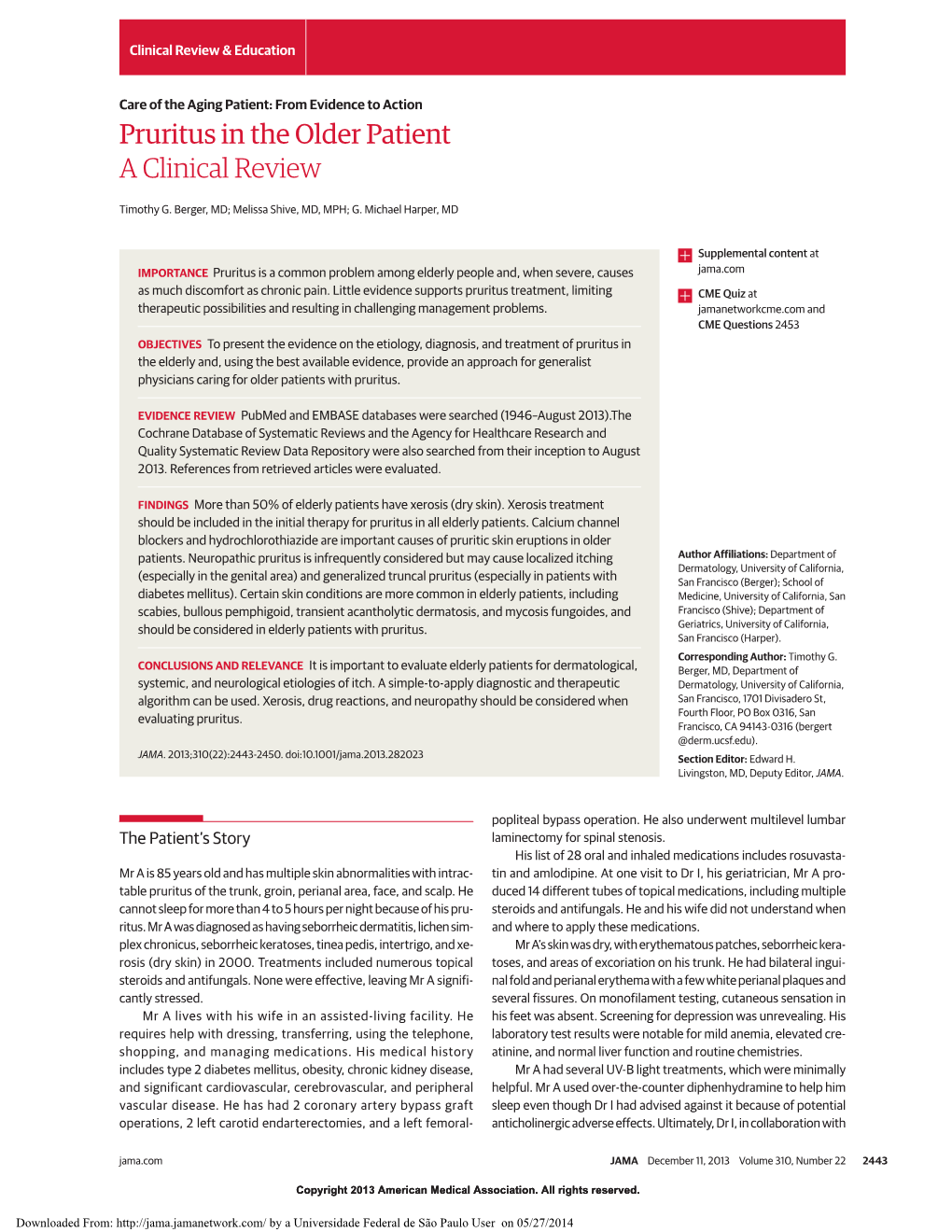 Pruritus in the Older Patient a Clinical Review