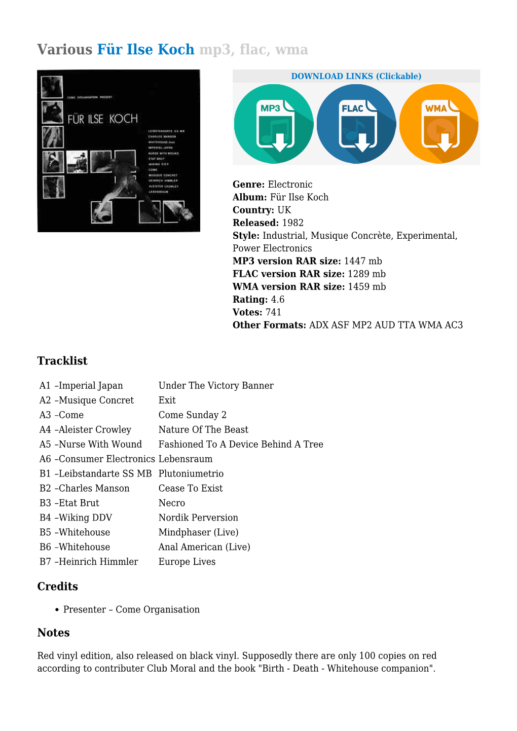 Various Für Ilse Koch Mp3, Flac, Wma