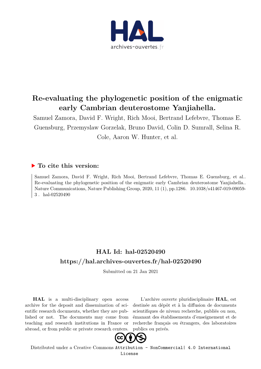 Re-Evaluating the Phylogenetic Position of the Enigmatic Early Cambrian Deuterostome Yanjiahella