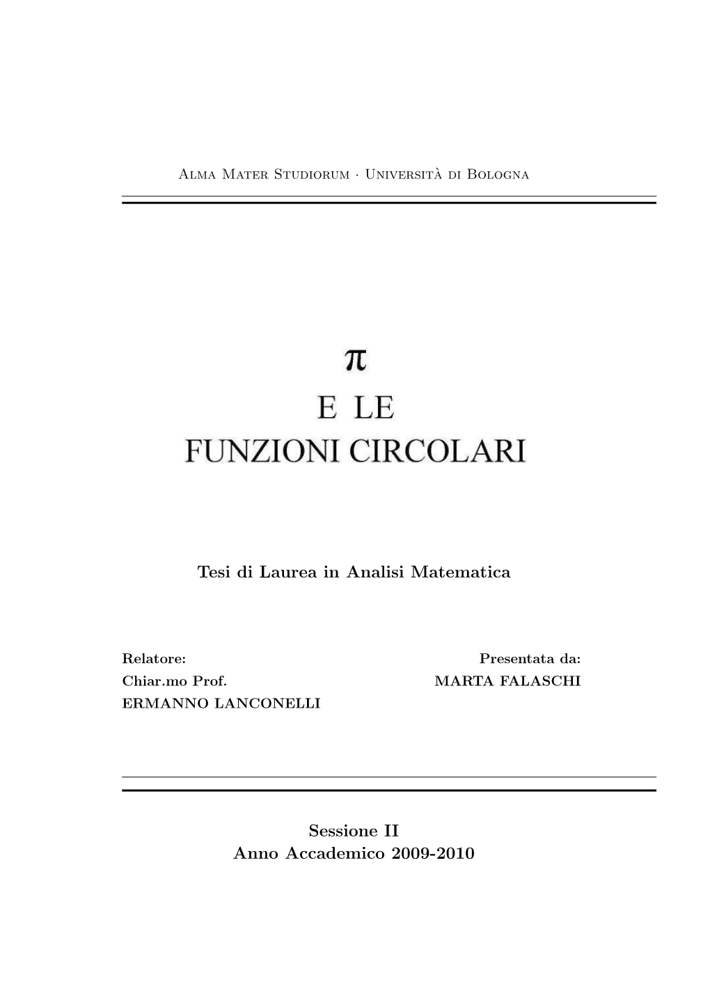 Tesi Di Laurea in Analisi Matematica Sessione II Anno Accademico 2009