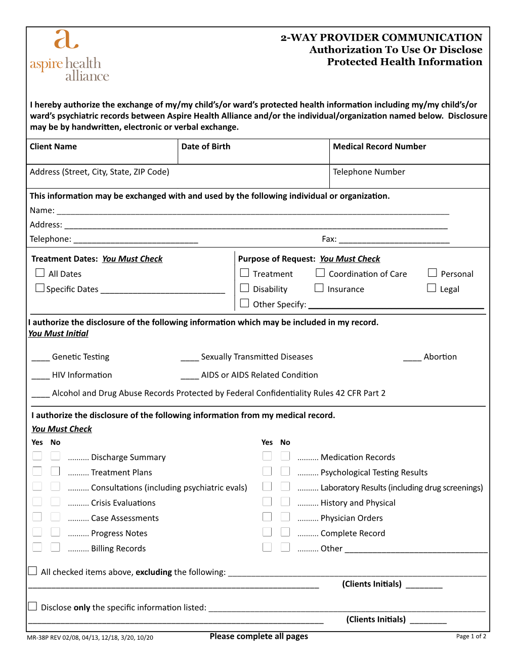 2-Way Provider Authorization to Disclose