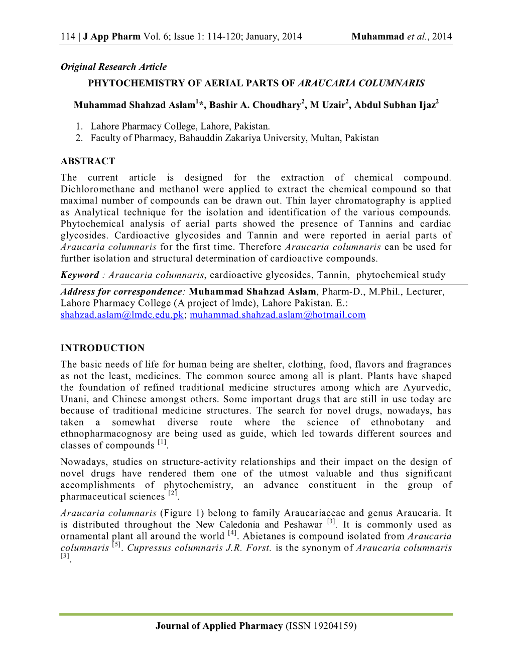 Phytochemistry of Aerial Parts of Araucaria Columnaris