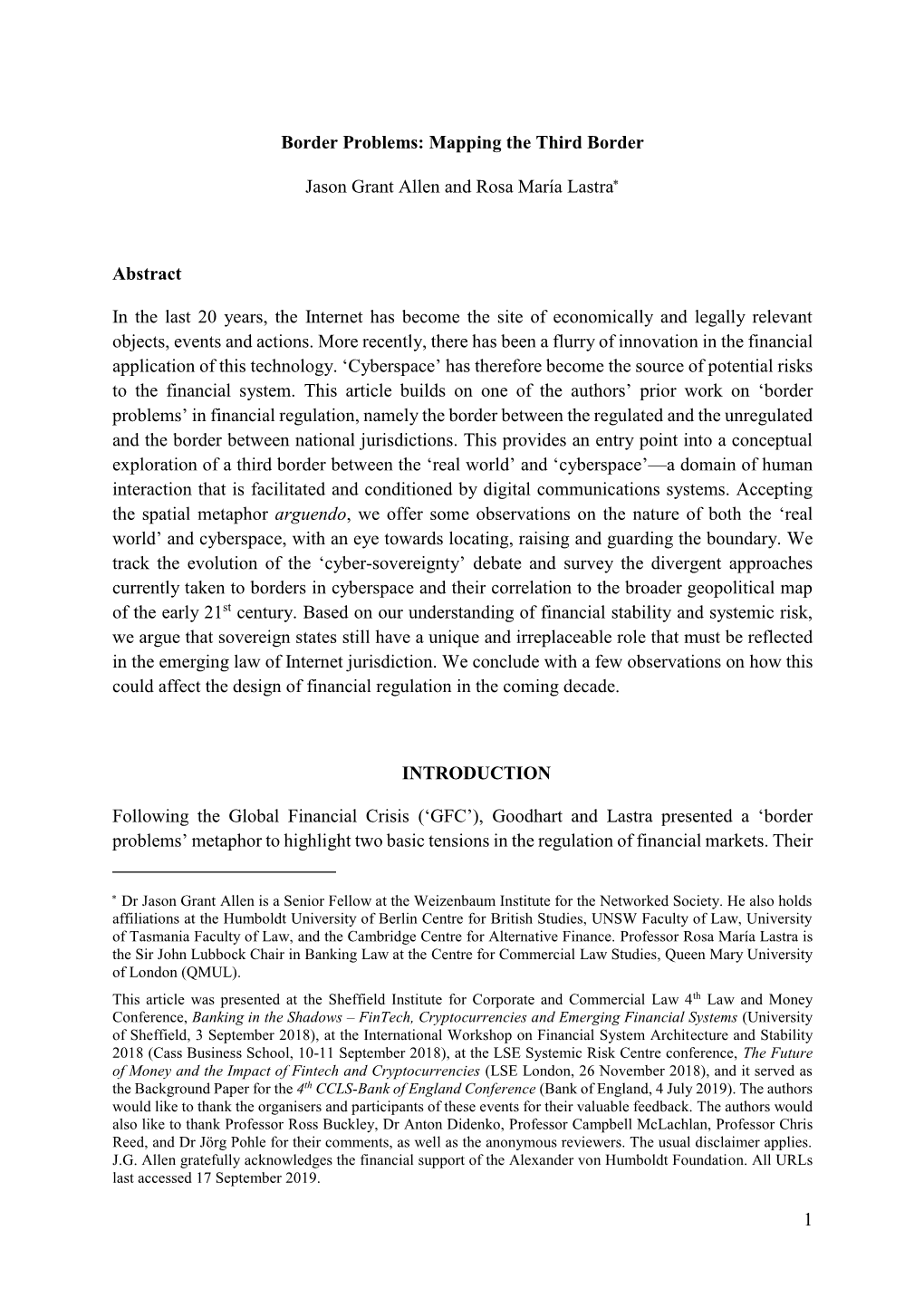 1 Border Problems: Mapping the Third Border Jason Grant Allen and Rosa María Lastra* Abstract in the Last 20 Years, the Interne