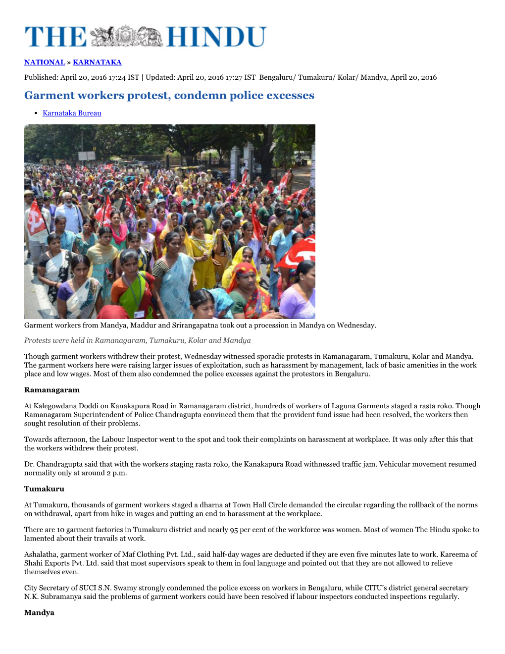 Garment Workers Protest, Condemn Police Excesses