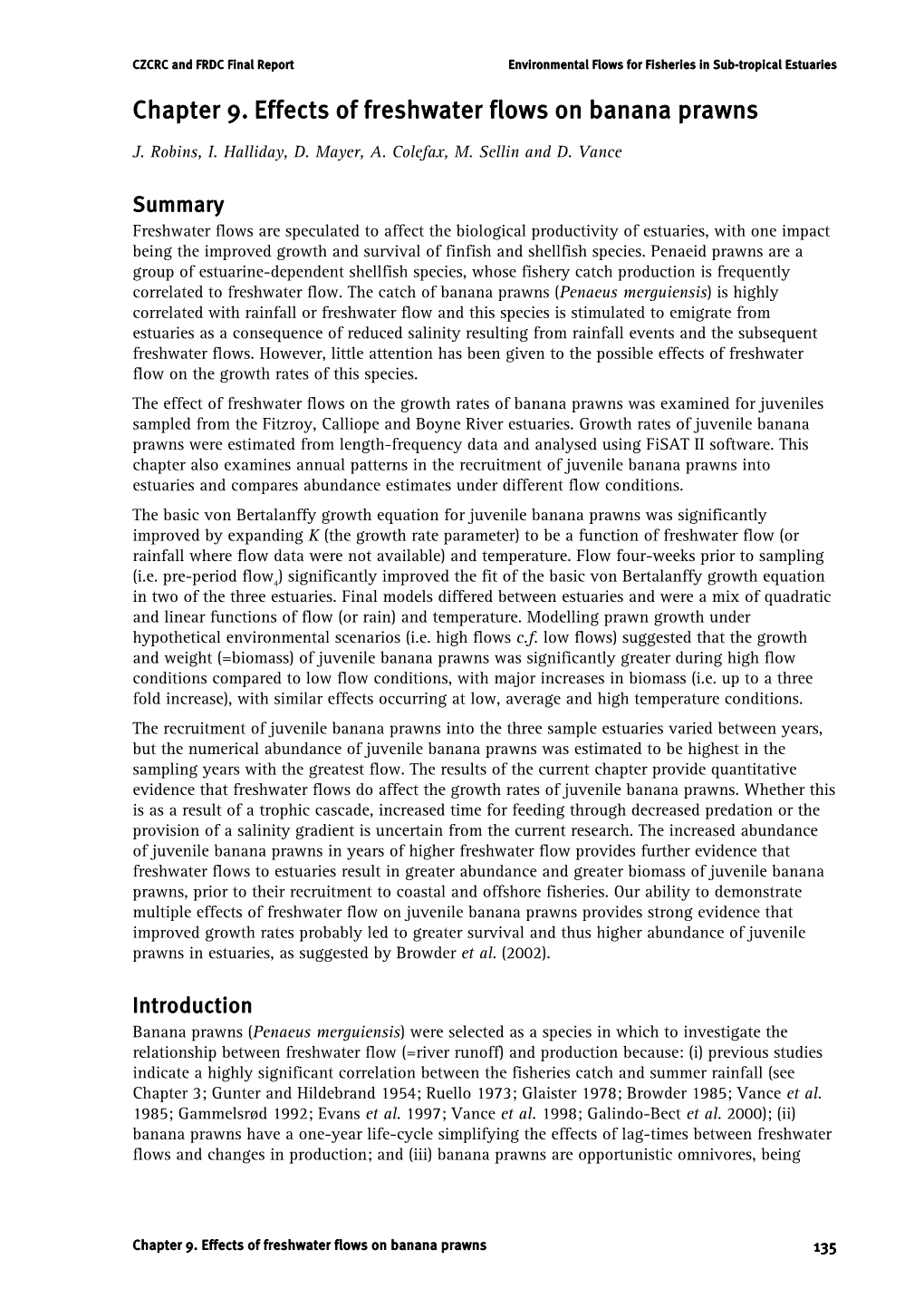 Chapter 9. Effects of Freshwater Flows on Banana Prawns