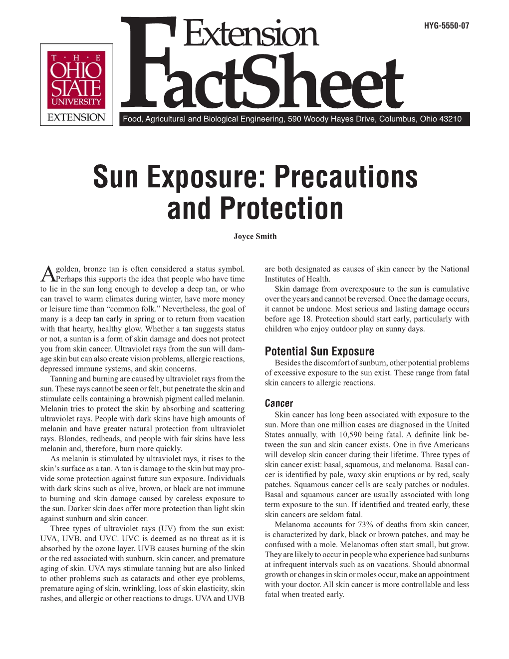 Sun Exposure: Precautions and Protection Joyce Smith