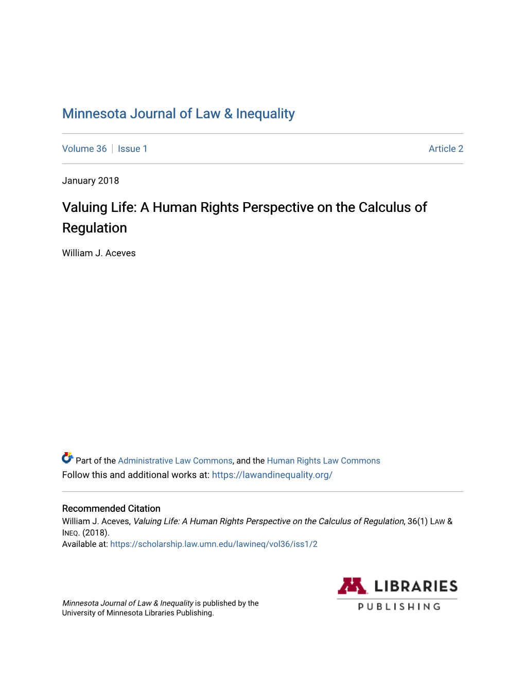 Valuing Life: a Human Rights Perspective on the Calculus of Regulation