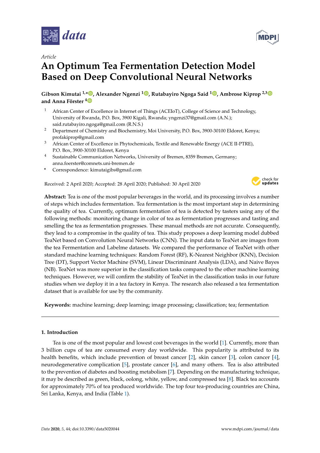 An Optimum Tea Fermentation Detection Model Based on Deep Convolutional Neural Networks