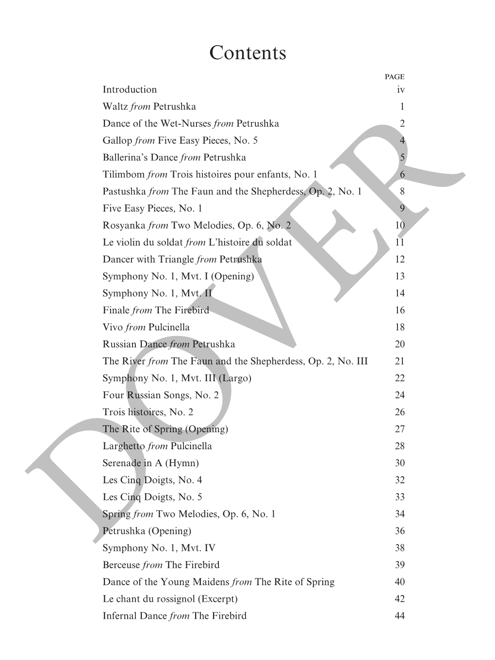 Contents Page Introduction Iv Waltz from Petrushka 1 Dance of the Wet-Nurses from Petrushka 2 Gallop from Five Easy Pieces, No