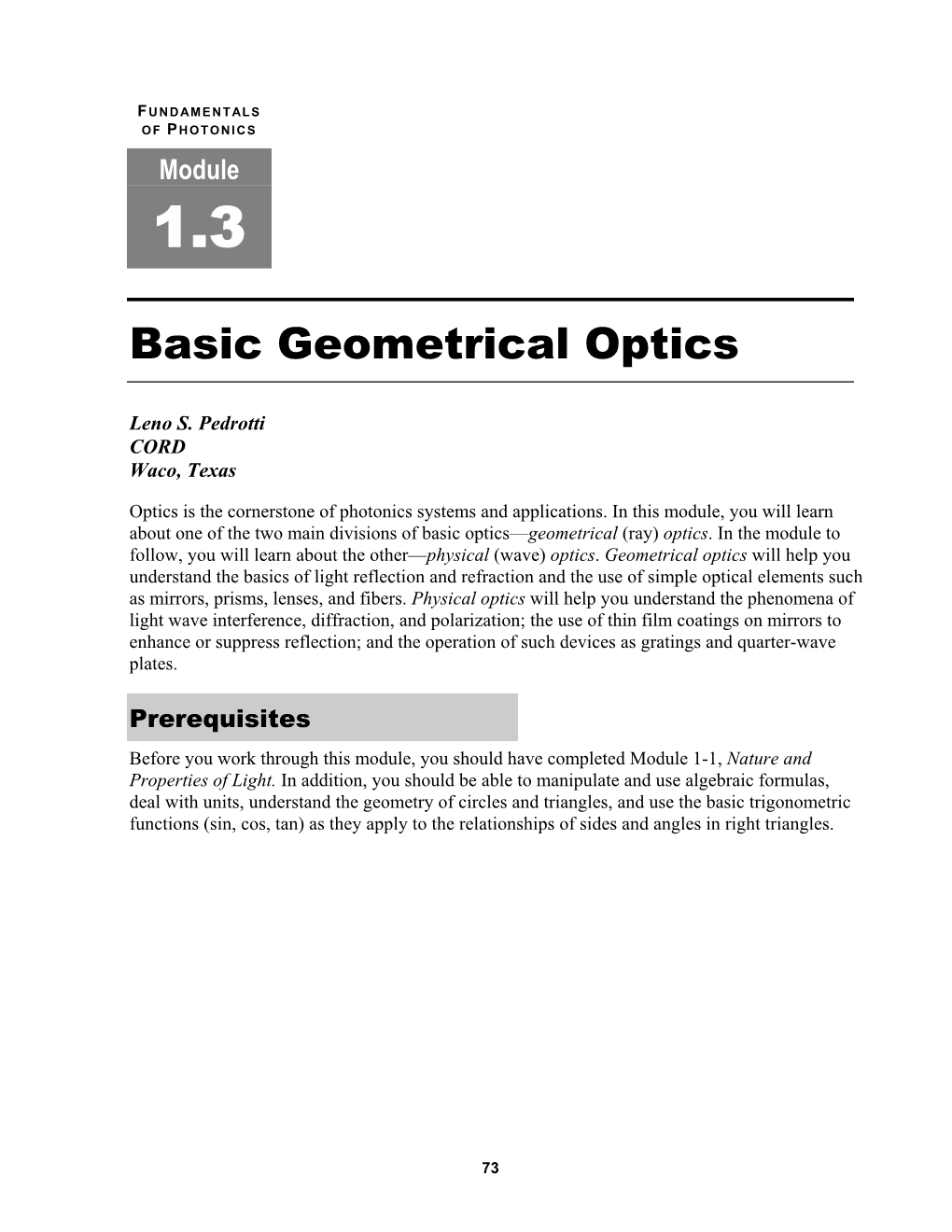 Basic Geometrical Optics