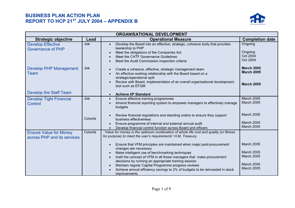 Report - ALMO Business Plan Appendix B