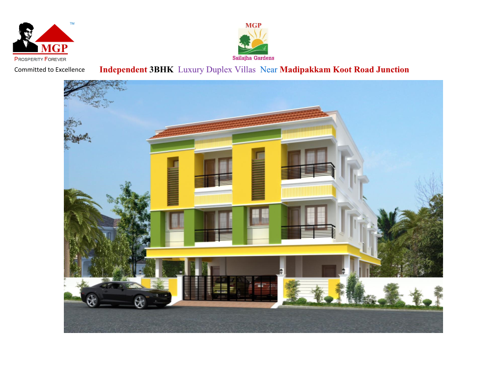 Independent 3BHK Luxury Duplex Villas Near Madipakkam Koot Road Junction