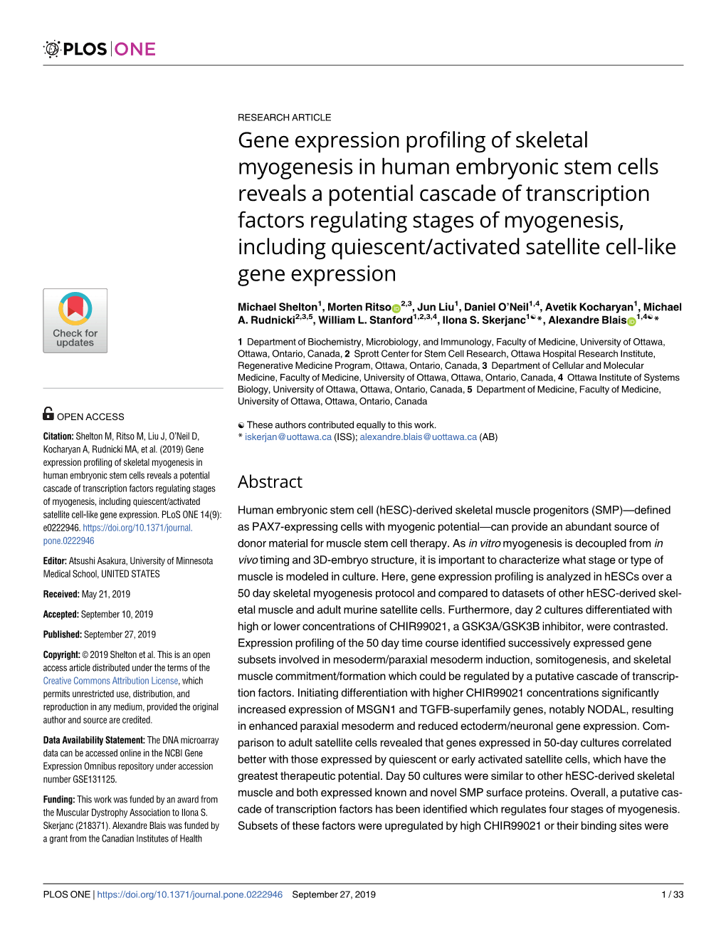 Gene Expression Profiling of Skeletal Myogenesis in Human Embryonic