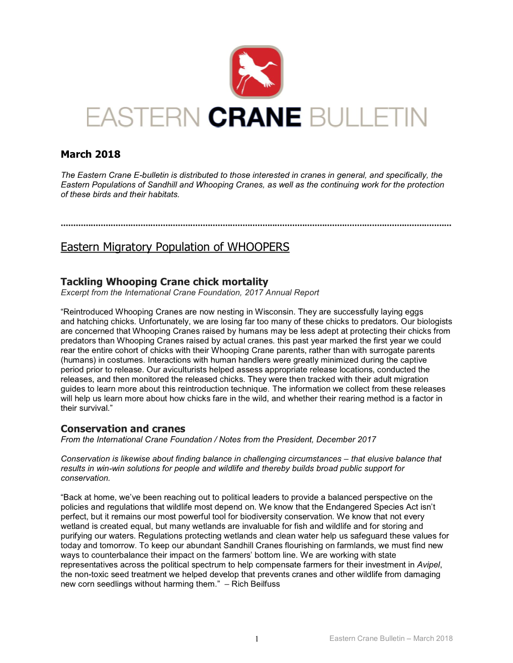 Eastern Crane Bulletin, March 2018 Issue, Pp.9-10