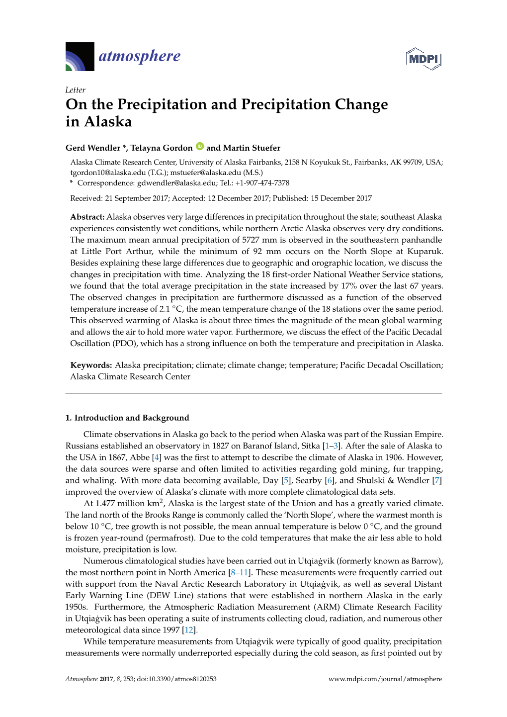 On the Precipitation and Precipitation Change in Alaska